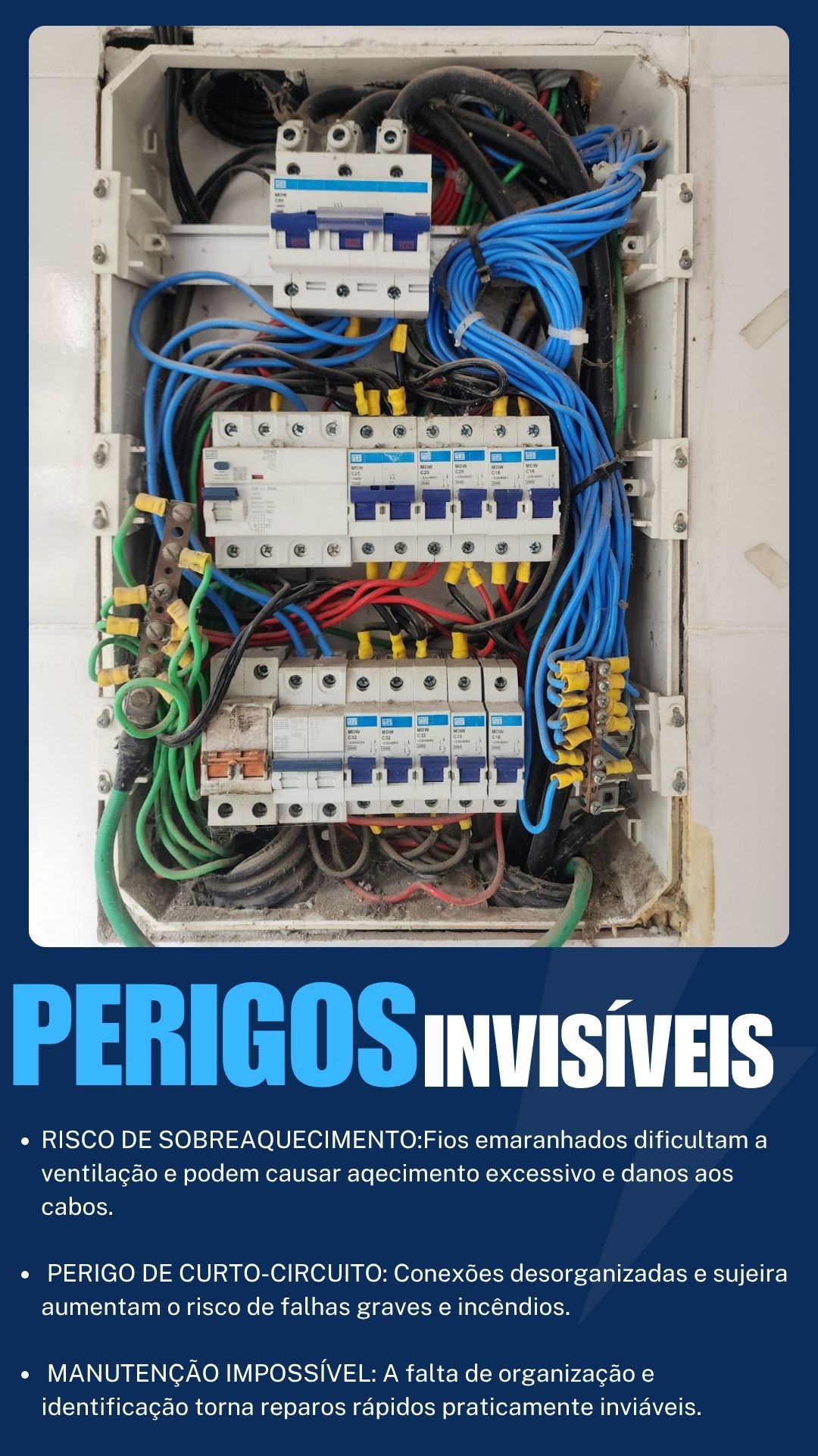 Quadro elétrico organizado com cabeamento identificado